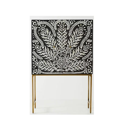 Bone Inlay Peacock Pattern Bar Cabinet – Unique Glamour & Custom Design