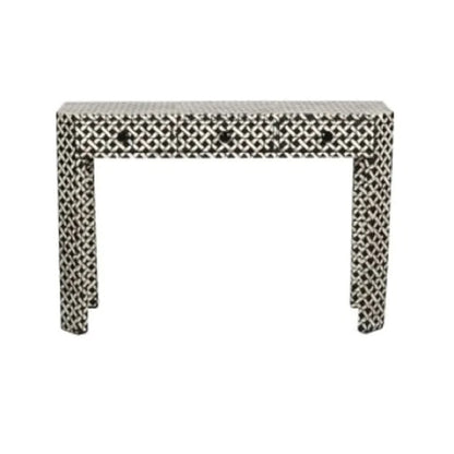 HANDMADE BLACK BONE INLAY CONSOLE TABLE IN GEOMETRICAL MESH DESIGN