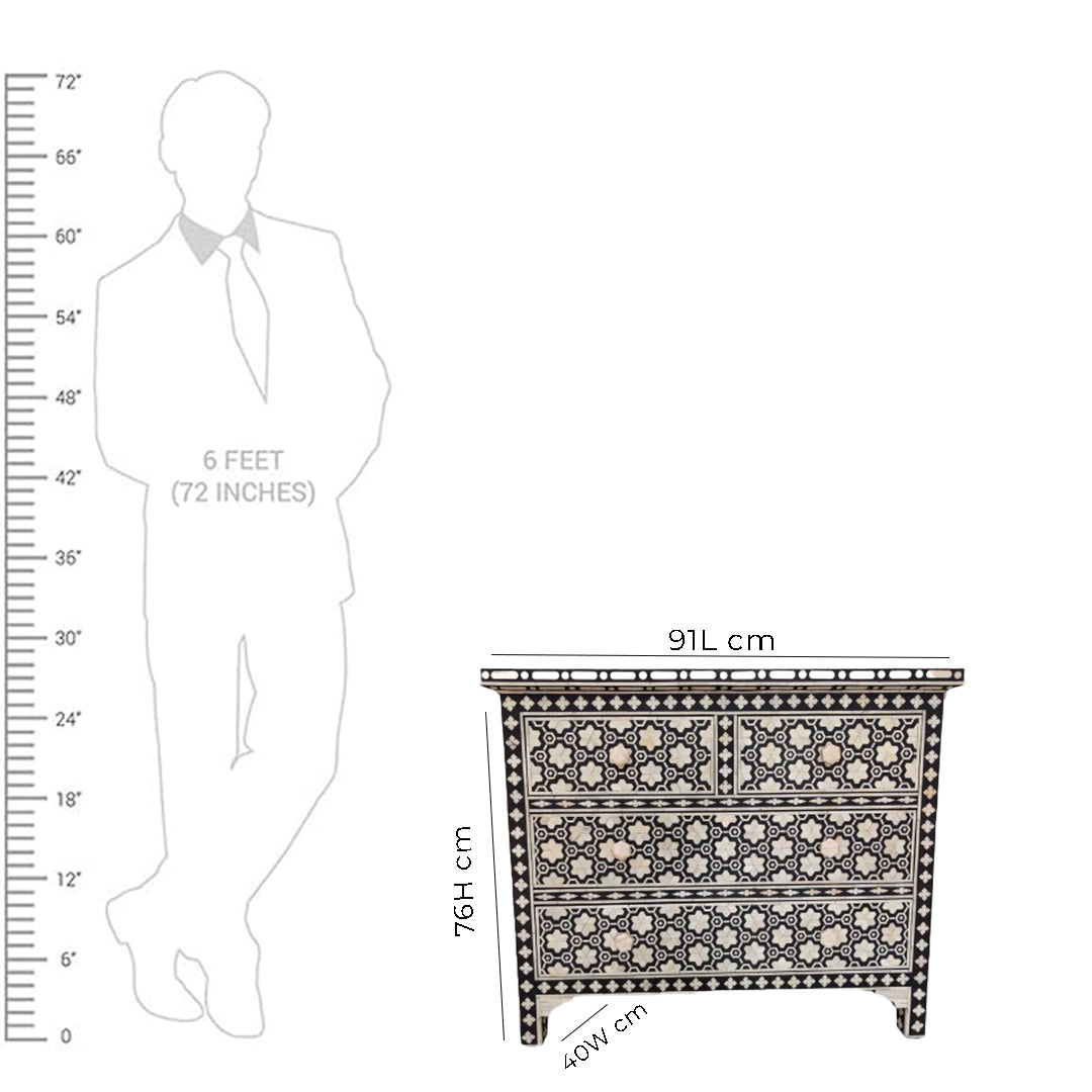 Bone Inlay Chest Of 4 Drawers , Black In Pattern