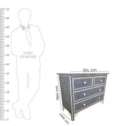 Bone Inlay Chest Of 4 Drawers , Fish Scale Pattern In Indigo