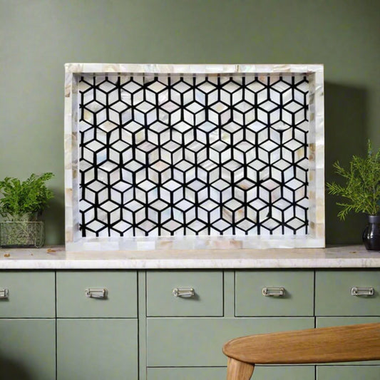 Handmade Customized Mother of Pearl rectangular Serving Tray