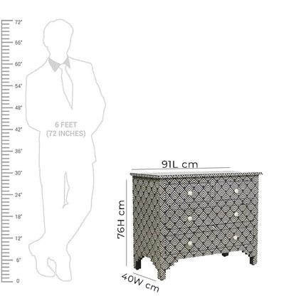 Bone Inlay Chest Of 4 Drawers , Optical Pattern In Black