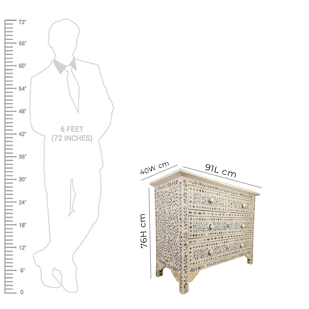 Bone Inlay Chest Of 4 Drawers , Floral Pattern In White