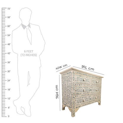 Bone Inlay Chest Of 4 Drawers, Floral Pattern