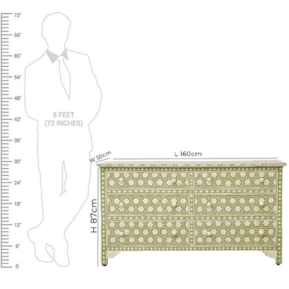 Handmade Bone Inlay Chest Of 6 Drawers- Green