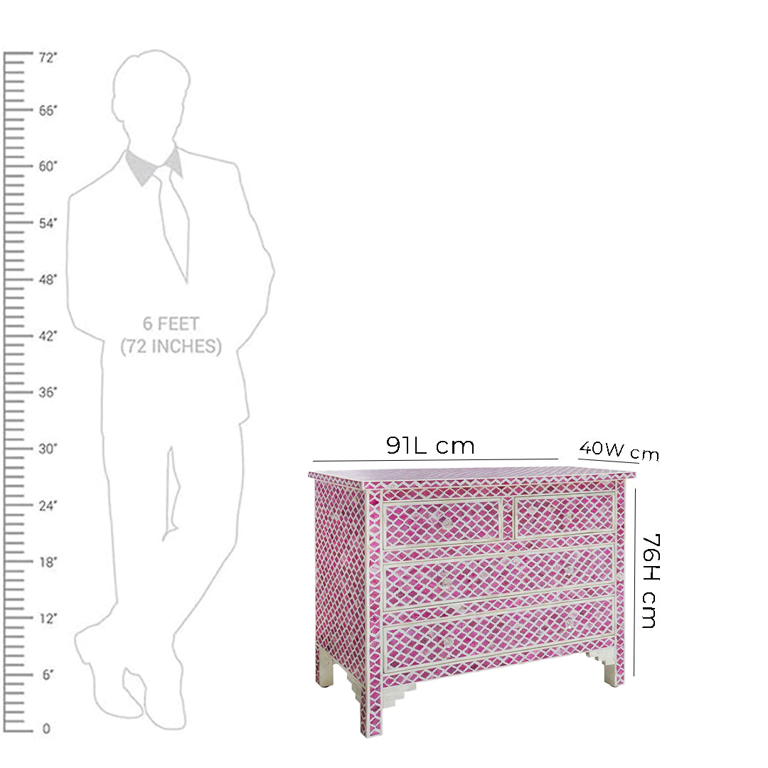 Bone Inlay Chest Of 4 Drawers , Eye Pattern In Pink – Bone Inlay Arts