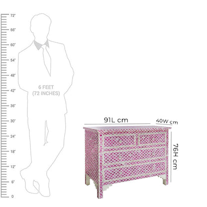 Bone Inlay Chest Of 4 Drawers , Eye Pattern In Pink