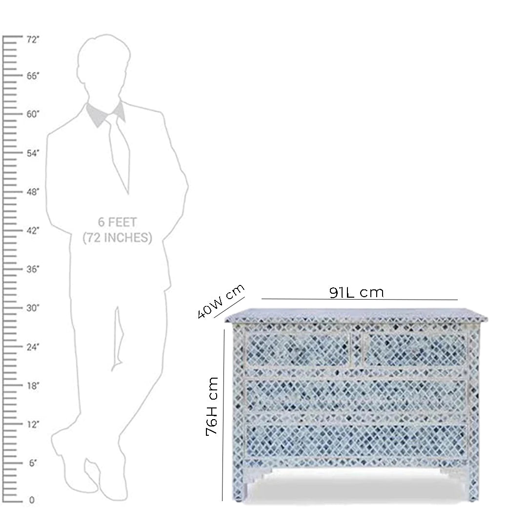 Bone Inlay Chest Of 4 Drawers , Marrakech Pattern In blue