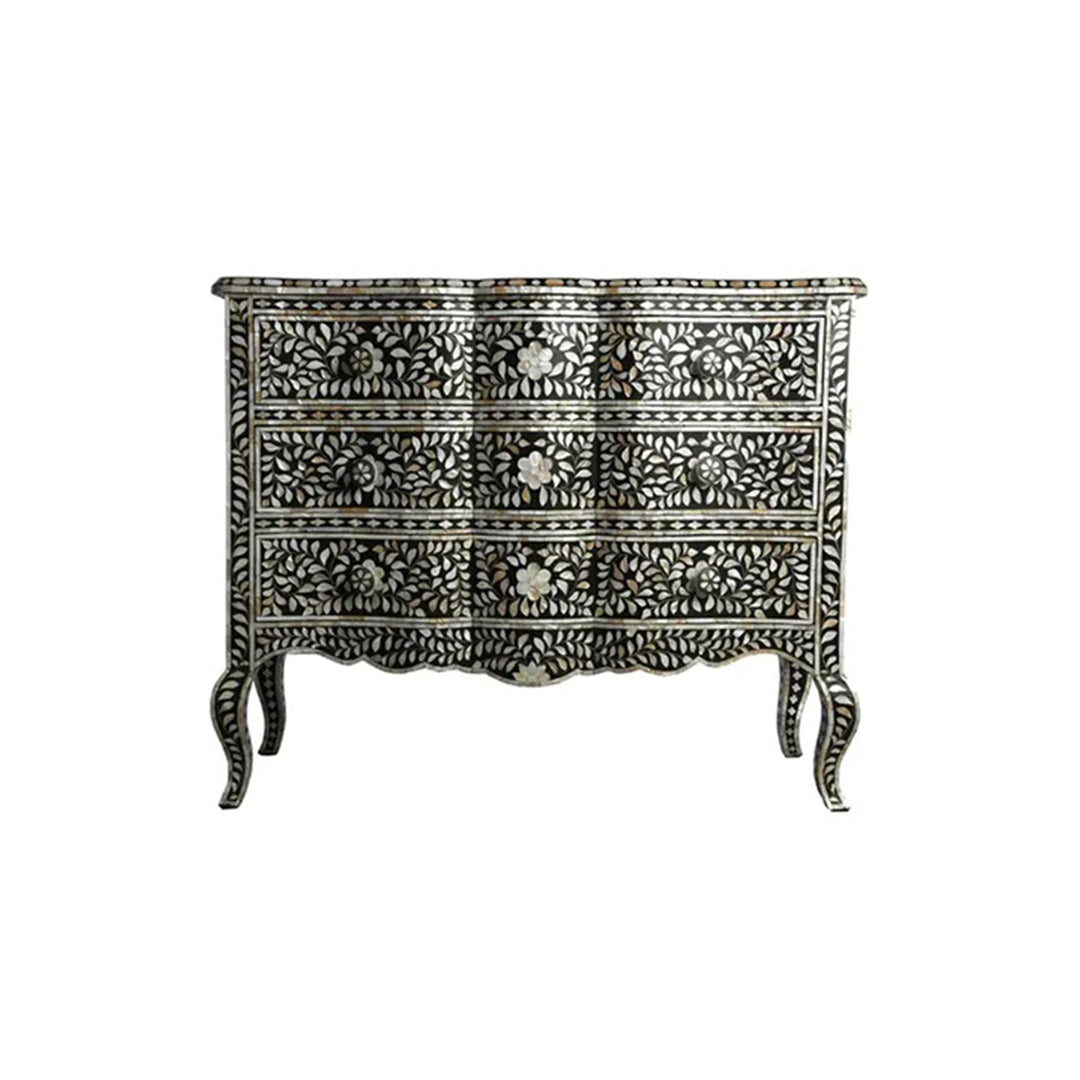 Handmade Black mother of pearl vintage antique Chest of 3 drawers for living home