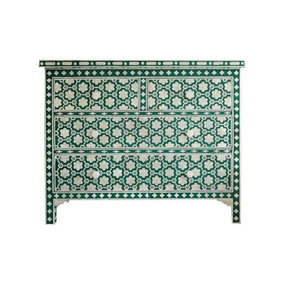 Handcrafted Bone Inlay 4-Drawer Chest – Moroccan Pattern in Green