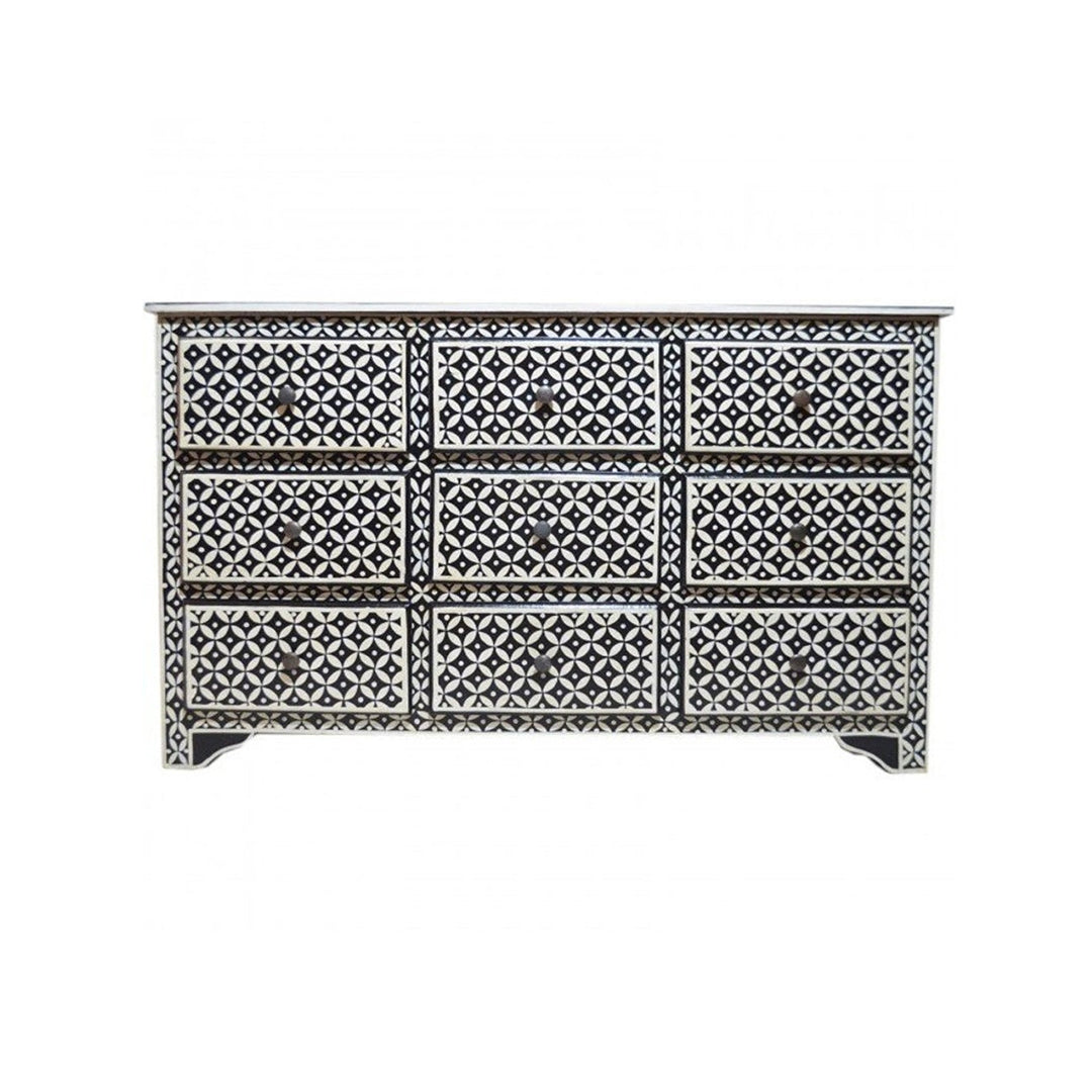 Bone Inlay Chest Of 9 Drawers Eye Pattern In Black