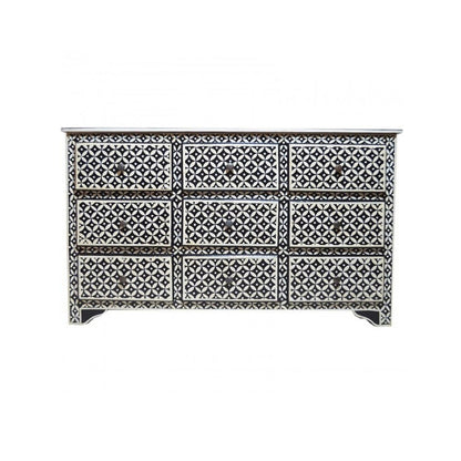 Bone Inlay Chest Of 9 Drawers Eye Pattern In Black