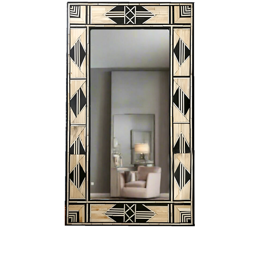 Handmade Bone Inlay Mirror Frame  Abstract Pettren Black color
