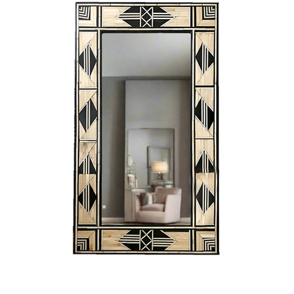 Handmade Bone Inlay Mirror Frame  Abstract Pettren Black color with Complimentary Mirror