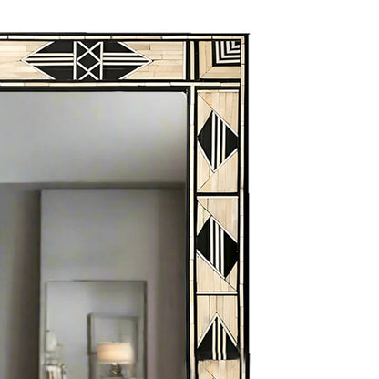 Handmade Bone Inlay Mirror Frame  Abstract Pettren Black color with Complimentary Mirror