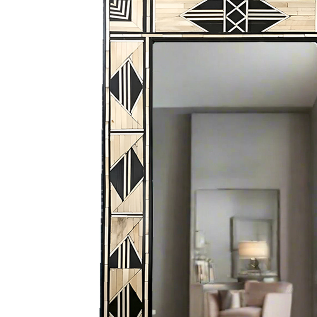 Handmade Bone Inlay Mirror Frame  Abstract Pettren Black color