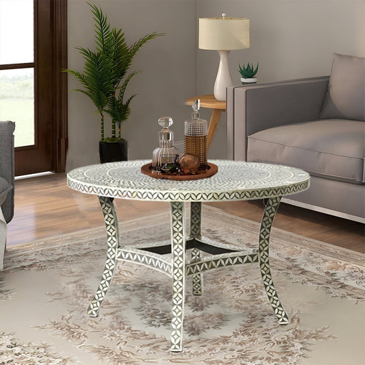 Handmade Grey Bone Inlay Geometric Star eye Pattern Dinning Table