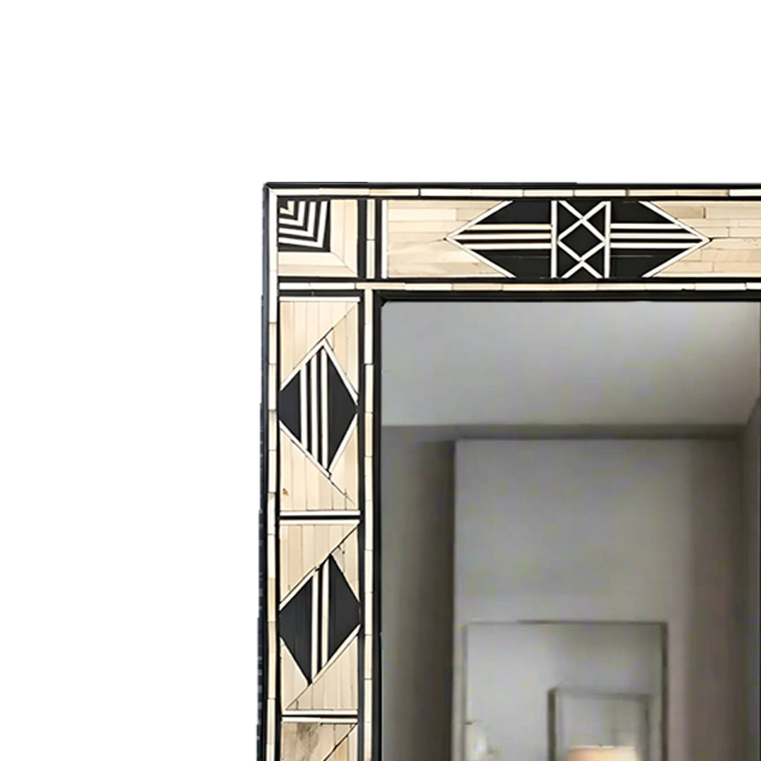 Handmade Bone Inlay Mirror Frame  Abstract Pettren Black color