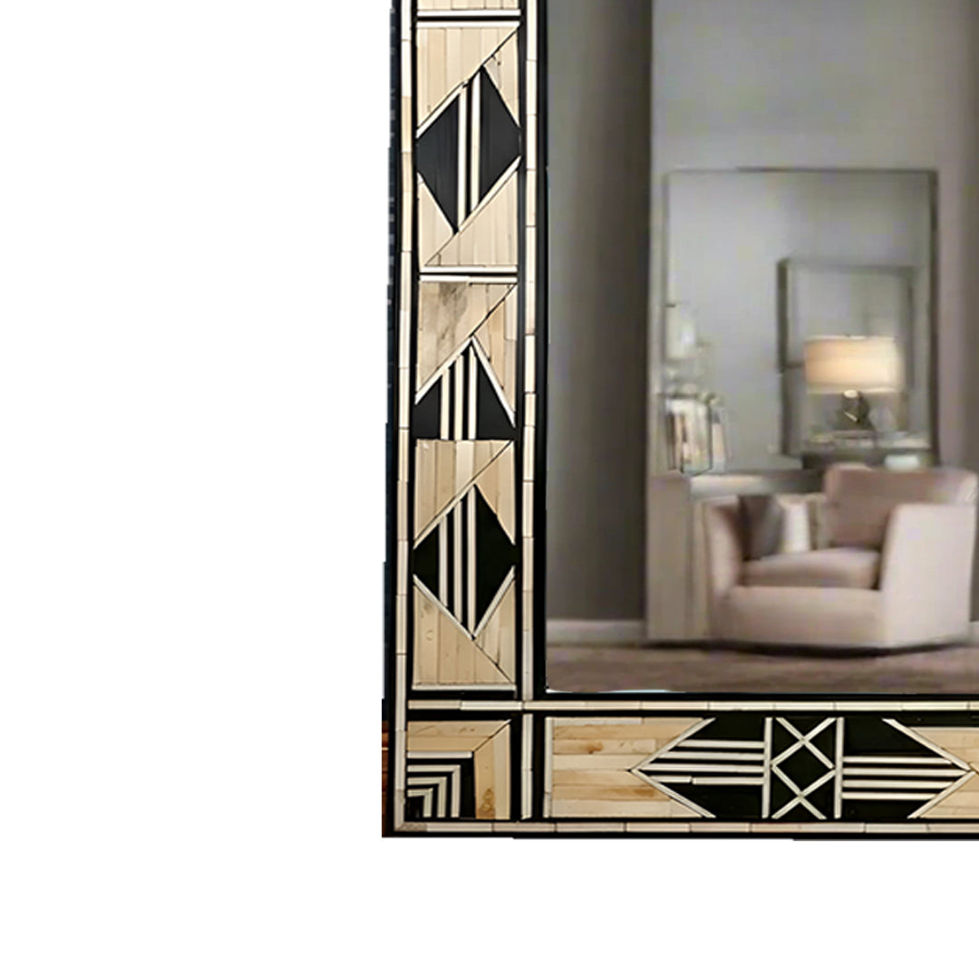 Handmade Bone Inlay Mirror Frame  Abstract Pettren Black color