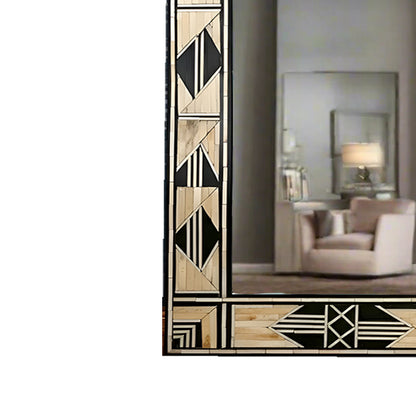 Handmade Bone Inlay Mirror Frame  Abstract Pettren Black color with Complimentary Mirror