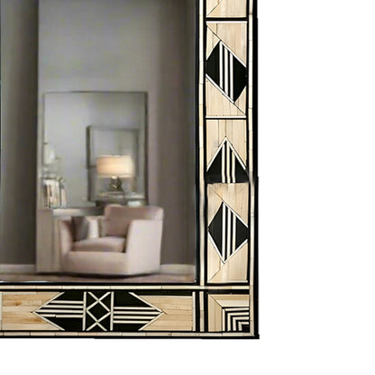 Handmade Bone Inlay Mirror Frame  Abstract Pettren Black color with Complimentary Mirror