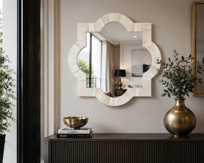 Decorative Bone Inlay Mirror Frame with Complimentary Mirror