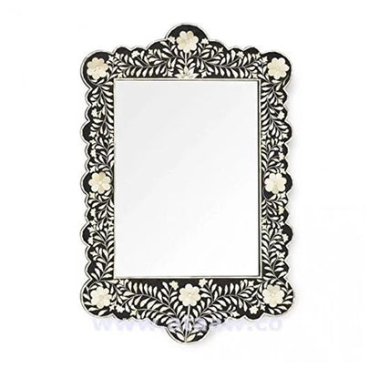 Black and White Floral Bone Inlay Wall Mirror for Modern Home Decor
