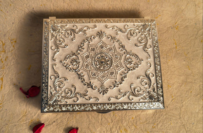 Elegant Square Dry Fruit Storage Box with Ornate Floral Pattern Lid