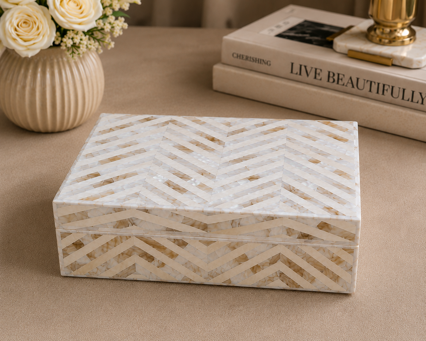 Artisan-Crafted Mother of Pearl Trinket Box for Modern Home Decor