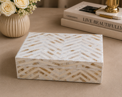 Artisan-Crafted Mother of Pearl Trinket Box for Modern Home Decor