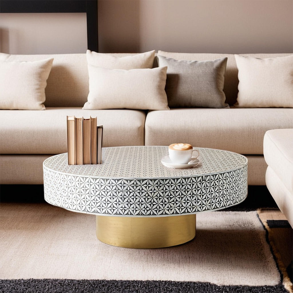 Handmade Mother of Pearl Star Pattern Round Coffee Table- Grey – Bone ...