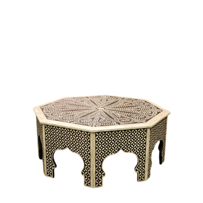 Handmade Round Coffee Table with Bone Inlay Geometric Design, Livingroom Furniture