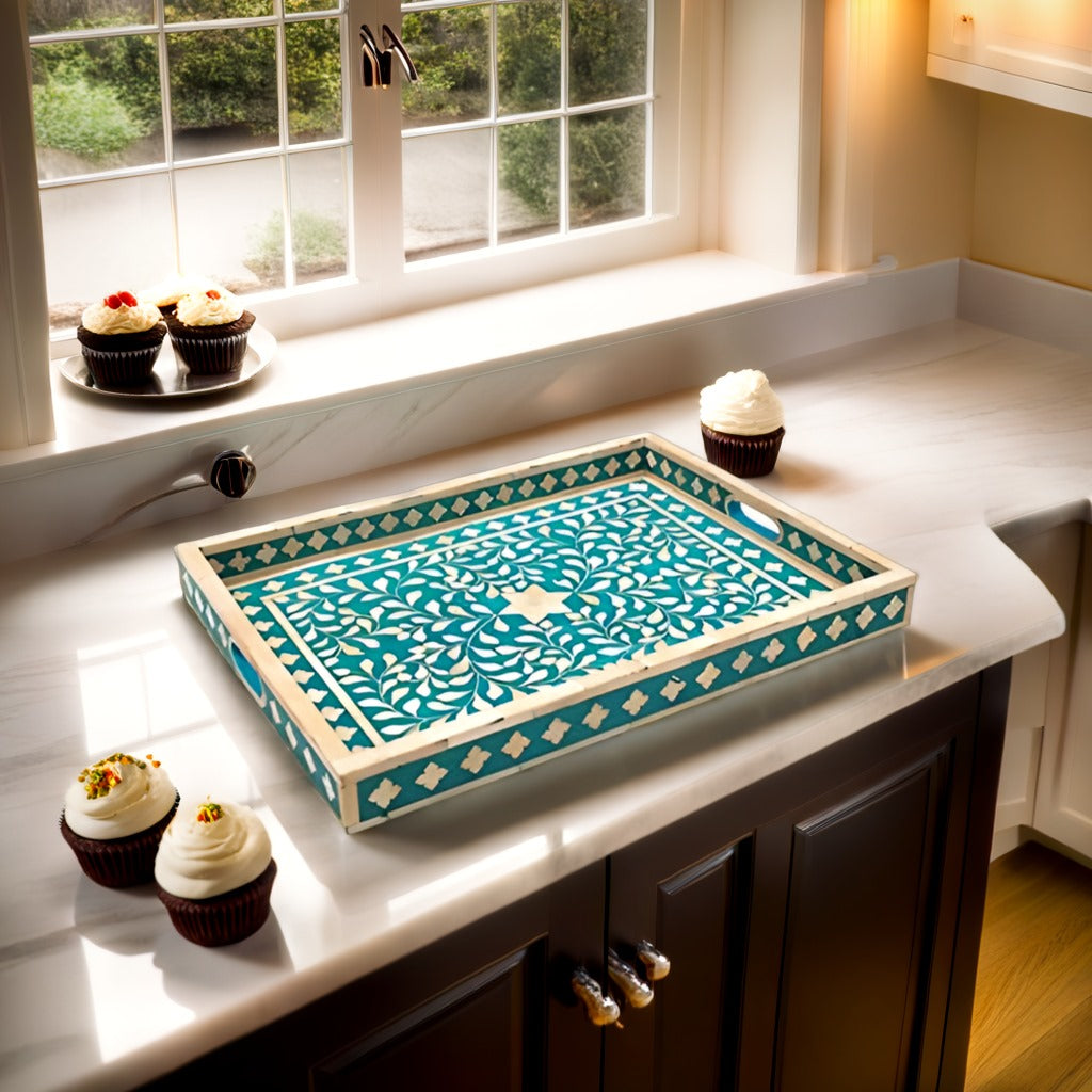 Bone Inlay Tray in  Floral pattern Tray Design