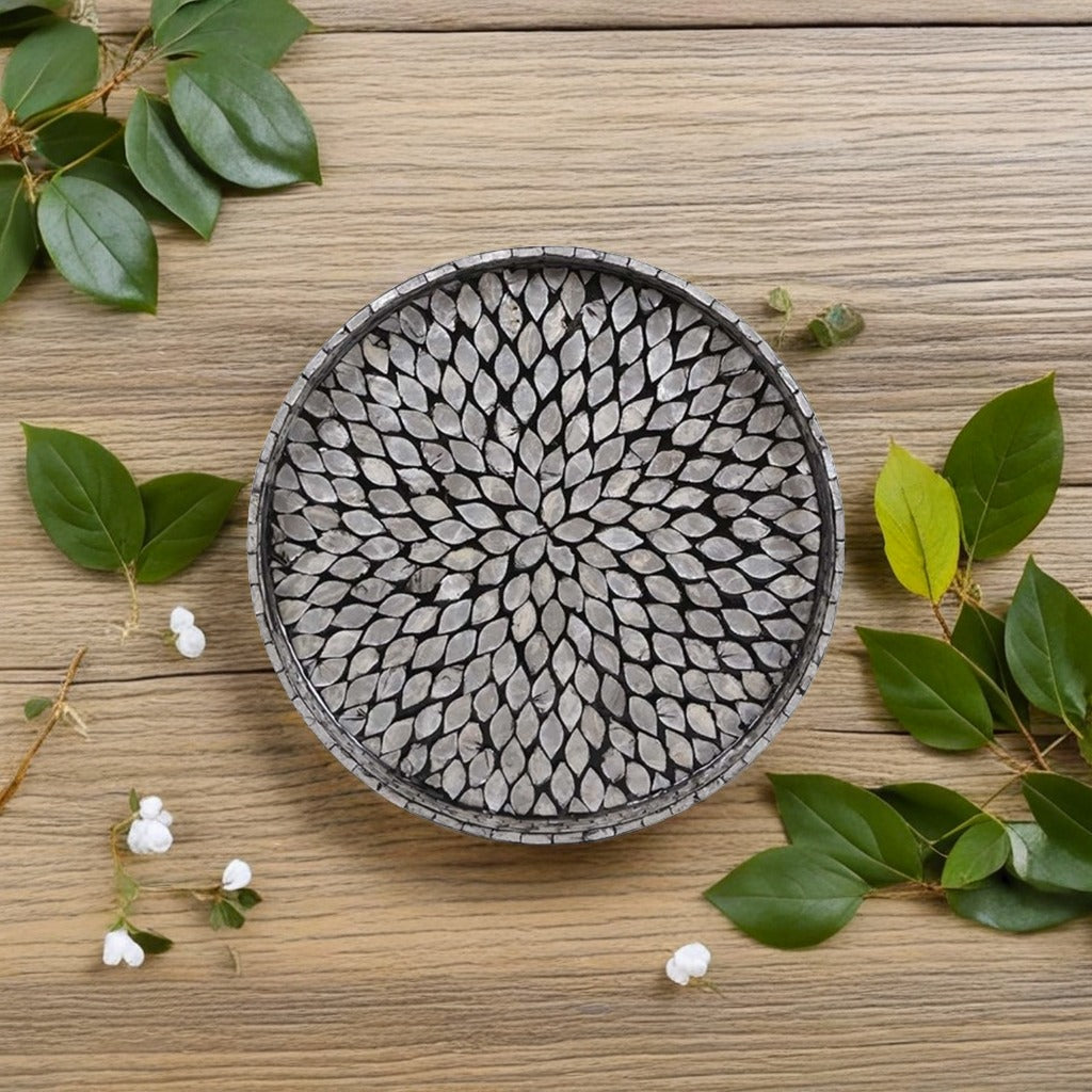 Handcrafted Mother Of Pearl Inlay Tray - Black