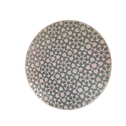 Moroccan Pattern Bone Inlay Round Coffee Table - Teal