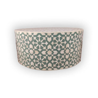 Moroccan Pattern Bone Inlay Round Coffee Table - Teal