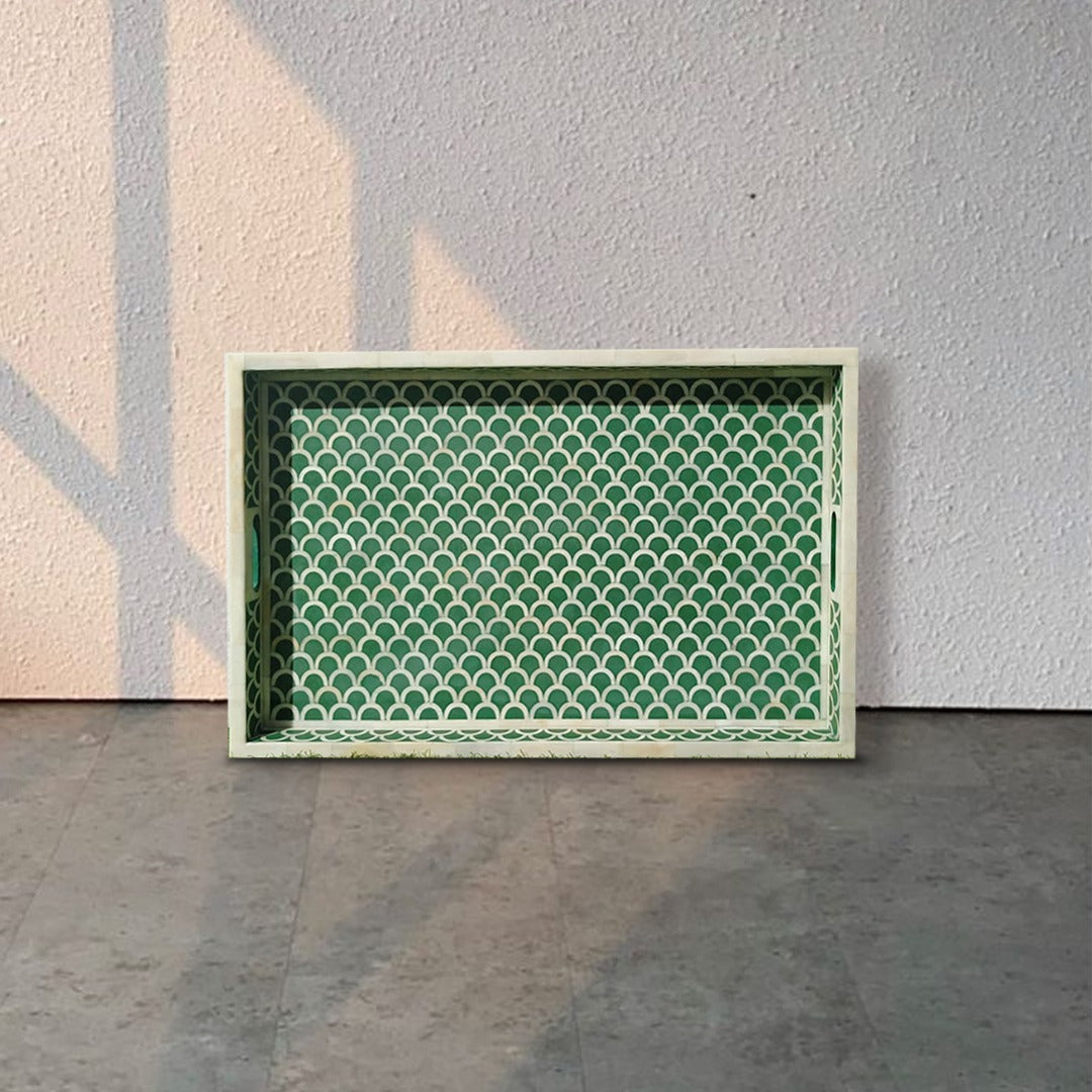 Bone Inlay Tray in  Fish Scale pattern  Tray Design - Green