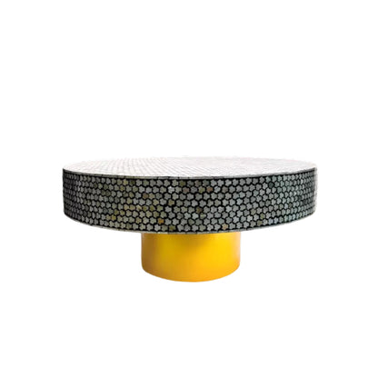 Luxury Mother of Pearl Inlay Round Coffee Table with Vintage Targua Pattern – Black.