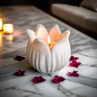 Handcrafted Lotus Marble Tealight Holder / Bowl – Spiritual & Table Decor