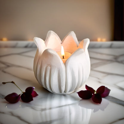 Handcrafted Lotus Marble Tealight Holder / Bowl – Spiritual & Table Decor