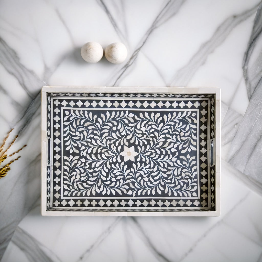 Bone Inlay Tray in  Floral pattern Tray Design