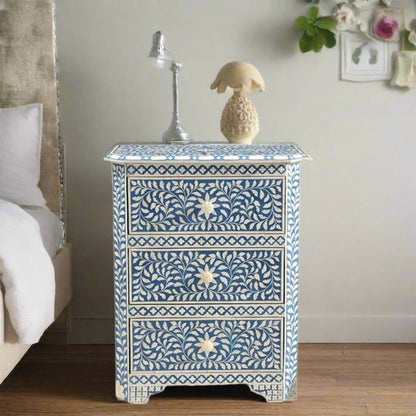 Handmade Customized Bone Inlay 3 Drawer Bedside Table