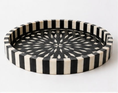 Custom Bone Inlay Round Tray in Elegant Decorative Design
