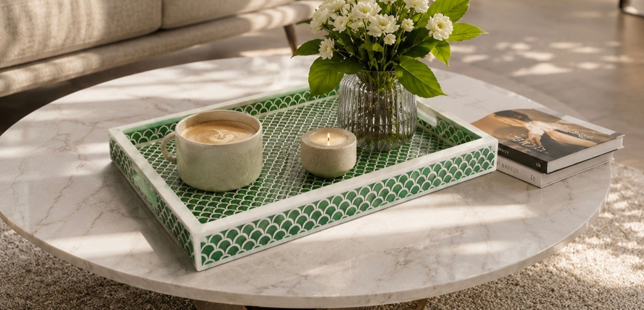 Green Fish Scale Bone Inlay Tray – Stylish Decorative & Serving Tray