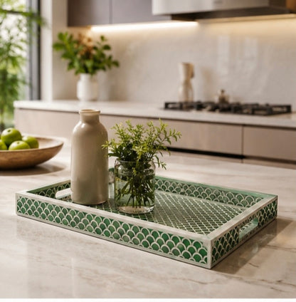 Green Fish Scale Bone Inlay Tray – Stylish Decorative & Serving Tray