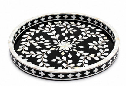 Handmade Black Mother of Pearl Round Serving Tray | Luxury Home & Office Decor