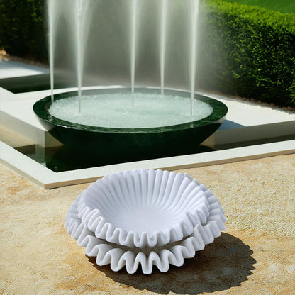Ruffled Marble Urli Bowl – Handcrafted Scallop Design for Flowers, Fruit & Jewelry