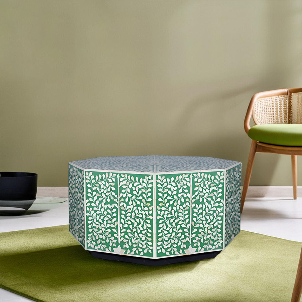 Handmade Octagonal Mother of Pearl Inlay Table - Elegant Green Entryway & Living Room Accent