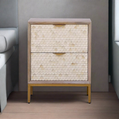 Bone Inlay Bedside 2 Drawers- Fishscale