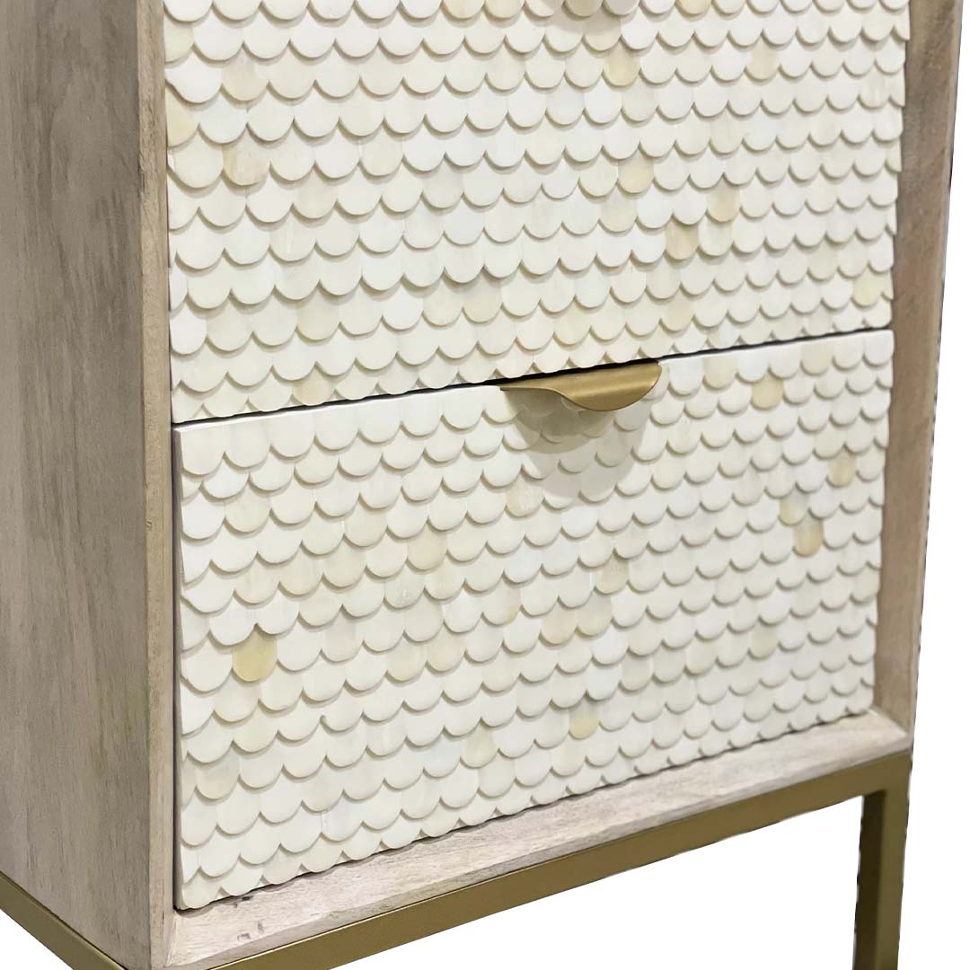 Bone Inlay Bedside 2 Drawers- Fishscale